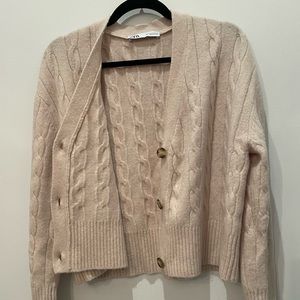 Zara beige knit cardigan sweater